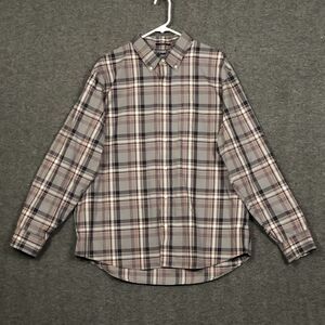 Lands End Shirt Mens XL No Iron Twill 17-17.5  Plaid Traditional Fit Gray Black